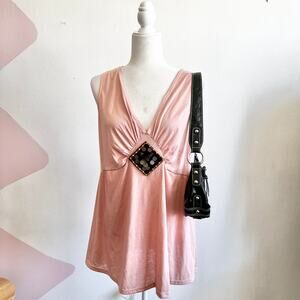 Vintage Pink Beaded‎ Babydoll Top, Y2K Soft Girl Coquette 1X 2000s